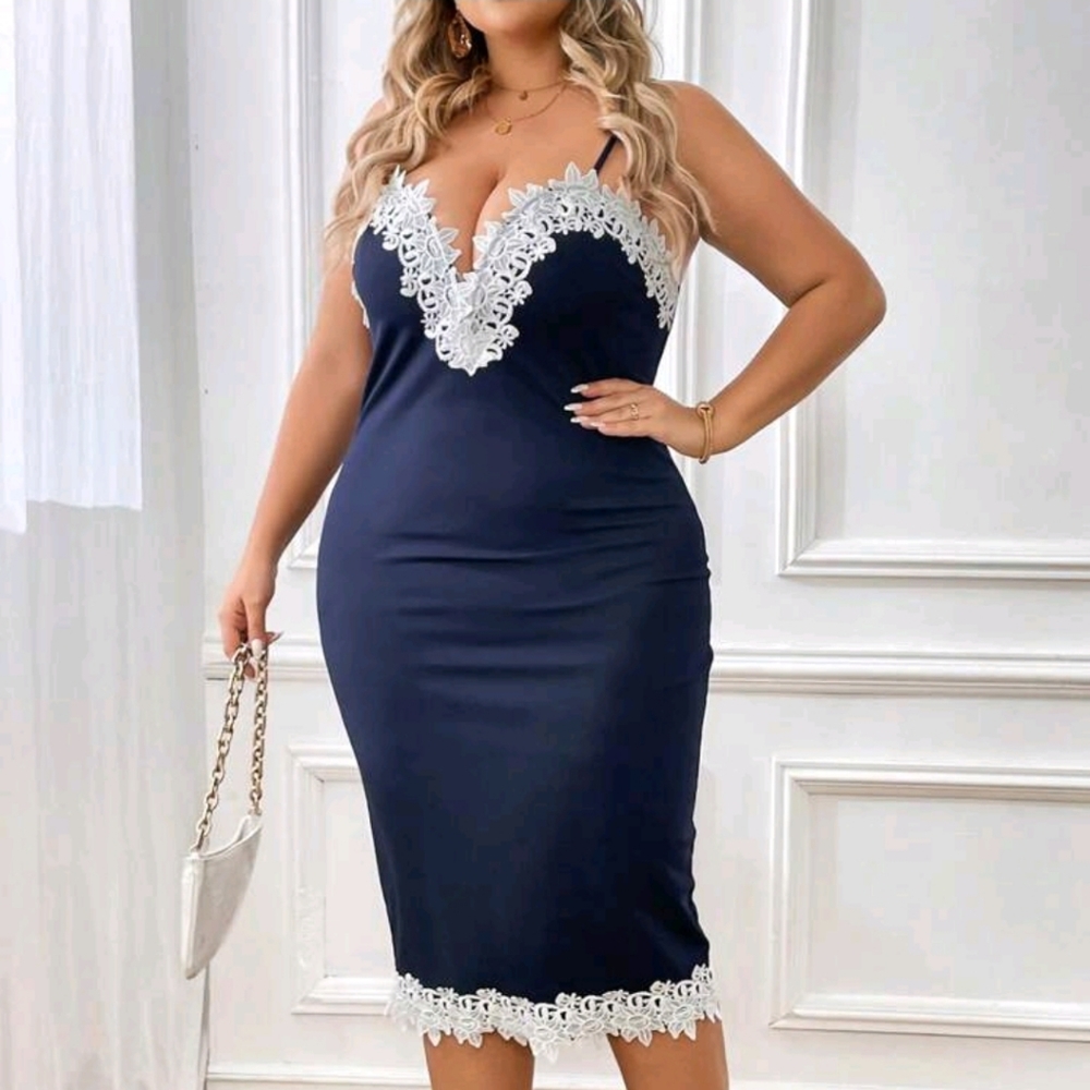 Shein 2XL Navy & White Lace Dress